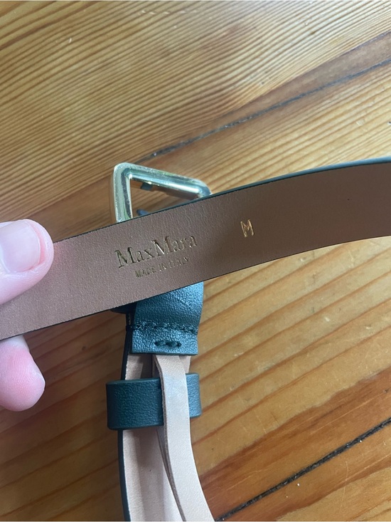MaxMara Olive Green Leather Belt with Gold Triangle Buckle